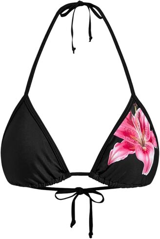 Wdirara Women's Floral Triangle Bikini Top Sexy Halter String Micro Swimsuit Tops in Saudi Arabia