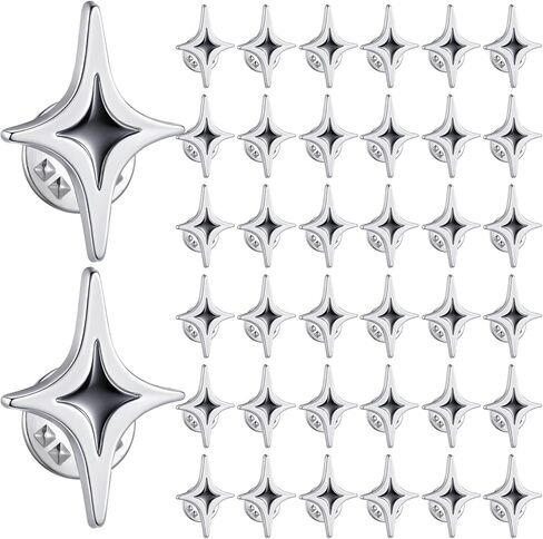 36 Pcs Silver Star Pin Brooch Badge Lapel Pins Bulk Sparkle Stars for Memorial Day Military Award Labor Day 4th of July Party for Backpacks Employee Student Recognition Gift Costume Decor in Kuwait