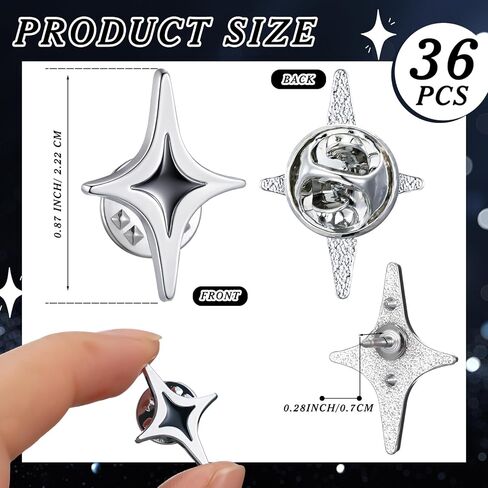 36 Pcs Silver Star Pin Brooch Badge Lapel Pins Bulk Sparkle Stars for Memorial Day Military Award Labor Day 4th of July Party for Backpacks Employee Student Recognition Gift Costume Decor in Kuwait