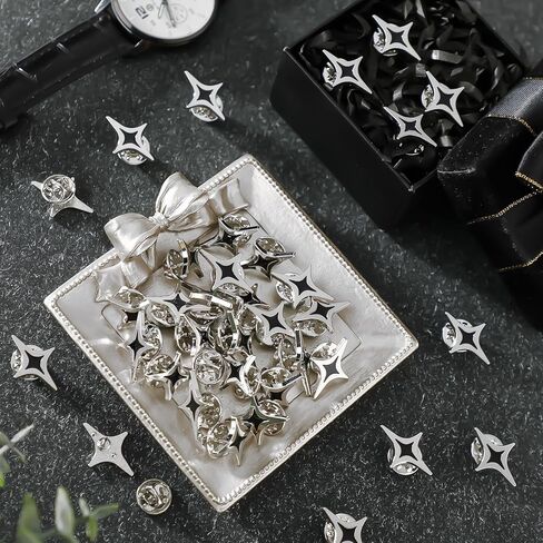 36 Pcs Silver Star Pin Brooch Badge Lapel Pins Bulk Sparkle Stars for Memorial Day Military Award Labor Day 4th of July Party for Backpacks Employee Student Recognition Gift Costume Decor in Kuwait