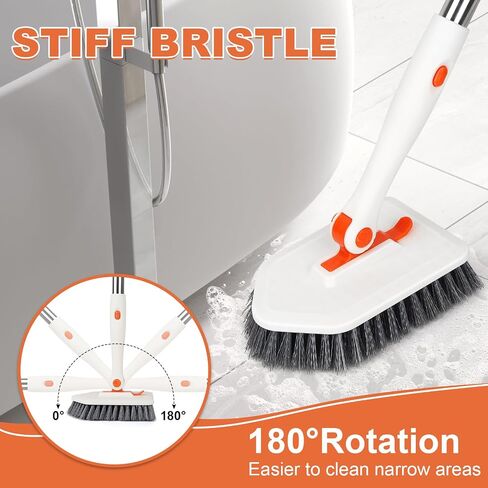 Shower Cleaning Brush with Long Handle, 3 in 1 Tub and Tile Scrubber Brush with 50.4'' Extendable Long Handle Detachable Stiff Bristles Scrub Brush for Cleaning Bathtub Shower Bathroom (Black) in Saudi Arabia