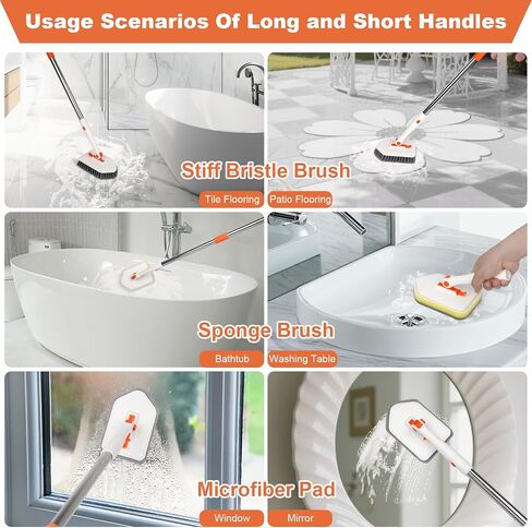 Shower Cleaning Brush with Long Handle, 3 in 1 Tub and Tile Scrubber Brush with 50.4'' Extendable Long Handle Detachable Stiff Bristles Scrub Brush for Cleaning Bathtub Shower Bathroom (Black) in Saudi Arabia