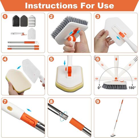 Shower Cleaning Brush with Long Handle, 3 in 1 Tub and Tile Scrubber Brush with 50.4'' Extendable Long Handle Detachable Stiff Bristles Scrub Brush for Cleaning Bathtub Shower Bathroom (Black) in Saudi Arabia