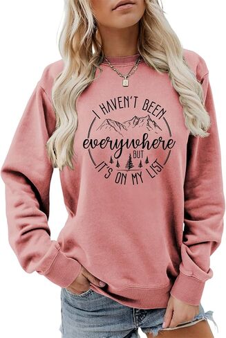 تشيع مسافة لوزن سفن النساء لم أكن في كل مكان ، لكن في قائمتي Tshirt Camping Travel Lover Fall Pullovers in Kuwait