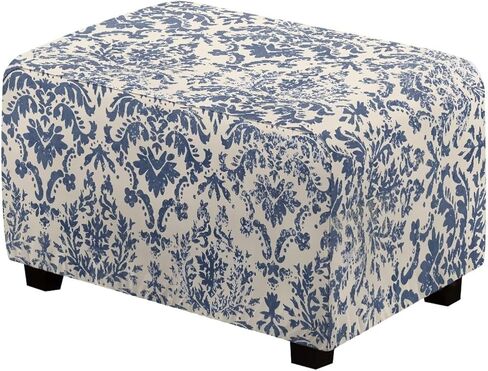 Ottoman Cover Rectangular Blue Floral Slipcovers for Ottomans Soft Fabric Footstool Cover Flower Themd Large Ottoman Slipcover Accessories Removable Furniture Protector Easy to Installed in Saudi Arabia