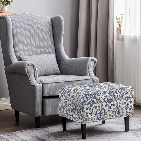 Ottoman Cover Rectangular Blue Floral Slipcovers for Ottomans Soft Fabric Footstool Cover Flower Themd Large Ottoman Slipcover Accessories Removable Furniture Protector Easy to Installed in Saudi Arabia