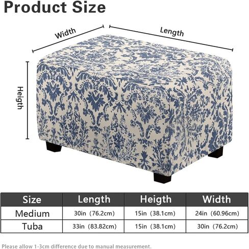 Ottoman Cover Rectangular Blue Floral Slipcovers for Ottomans Soft Fabric Footstool Cover Flower Themd Large Ottoman Slipcover Accessories Removable Furniture Protector Easy to Installed in Saudi Arabia