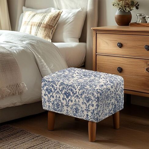 Ottoman Cover Rectangular Blue Floral Slipcovers for Ottomans Soft Fabric Footstool Cover Flower Themd Large Ottoman Slipcover Accessories Removable Furniture Protector Easy to Installed in Saudi Arabia