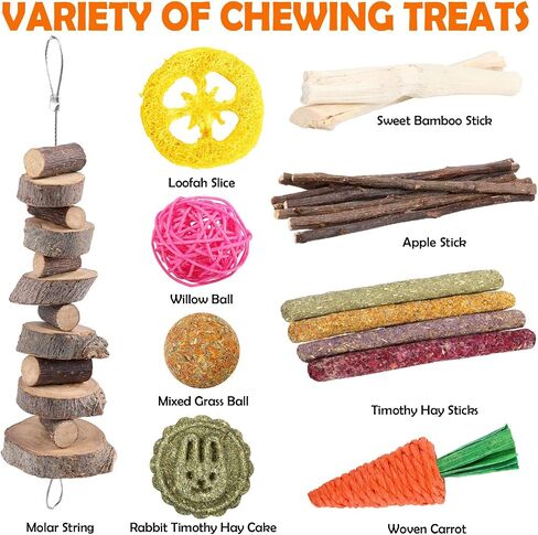 Sofier 18pcs Timothy Hay Treats Rabbit Toys Natural Treats for Guinea Pig Bunny Hamster Chinchilla Rat Handmade Rabbit Chews for Teeth in Kuwait
