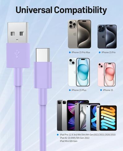 Car Carplay Cable for iPhone 15(3FT+3FT+6FT), USB A to USB C for Carplay, Car Charger Cable Cord for iPhone 15/Pro Max/Pro/Plus, iPad Air 5th 4th Mini 6th-White in Kuwait