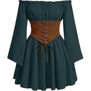 Women's Witch Dress Costume Vintage Halloween Gothic Dresses Victorian Gown One Shoulder Cosplay Sexy Mini Dress in Saudi Arabia