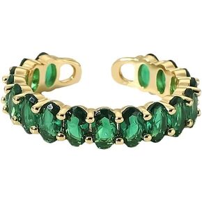 Zirpeara الأنيق Bagoette CZ Ring للنساء - الزركونيا الخضراء/الوردي/الأبيض ، الحجم القابل للتعديل ، 18 كيلو بايت من الفولاذ المقاوم للصدأ - مجوهرات عصرية in Kuwait