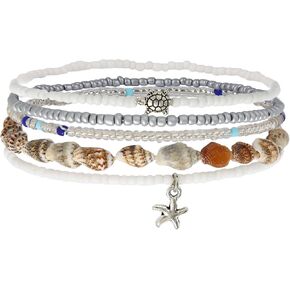 5pcs Boho Shell Anklet Set for Women, Stretchable Hawaiian Beach Seashell Ankle Bracelets Conch Starfish & Beaded Anklets Summer Fashion Foot Jewelry Gift for Vacation Seaside Party in Saudi Arabia