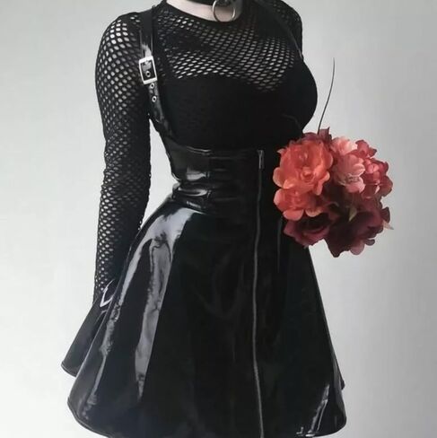 GK-O Women Punk Straps Skirt Suspender Dress Gothic Faux Patent Leather PU Buckle YM0 in Saudi Arabia