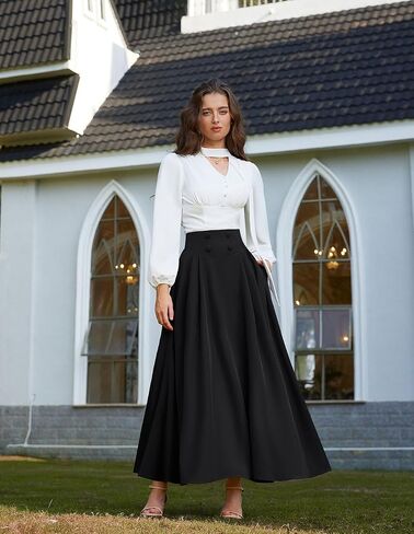Scarlet Darkness Victorian Skirts for Women Renaissance High Waisted Long Skirt with Pockets in Saudi Arabia