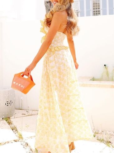 Women Y2k Ruffle Skirt Set Boho Floral Print Halter Tank Top Flowy Maxi Skirt Outfit Going Out Streetwear in Saudi Arabia