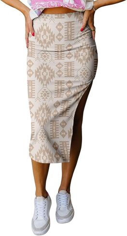 Earkoha checkered Slit Midi Skirt for Women Summer High Pheched Sexy Bodycon التنانير in Kuwait