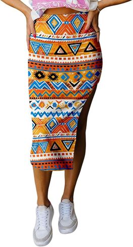 Earkoha checkered Slit Midi Skirt for Women Summer High Pheched Sexy Bodycon التنانير in Kuwait