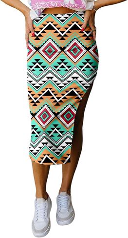 Earkoha checkered Slit Midi Skirt for Women Summer High Pheched Sexy Bodycon التنانير in Kuwait