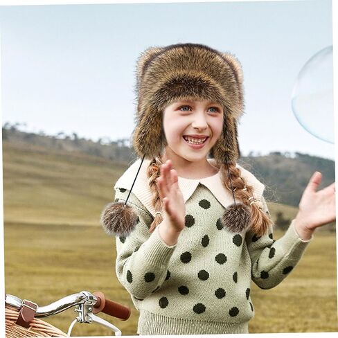 Raccoon Coonskin Hat for Kids - Soft, Warm, Furry with Tail & Adjustable Size for Cold Weather in Saudi Arabia