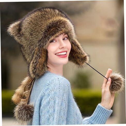 قبعة الراكون Coonskin للأطفال - لينة ، دافئة ، فروي مع ذيل وحجم قابل للتعديل للطقس البارد in Saudi Arabia