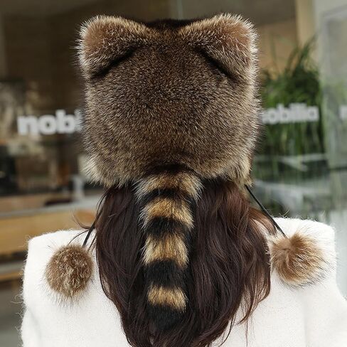 قبعة الراكون Coonskin للأطفال - لينة ، دافئة ، فروي مع ذيل وحجم قابل للتعديل للطقس البارد in Saudi Arabia