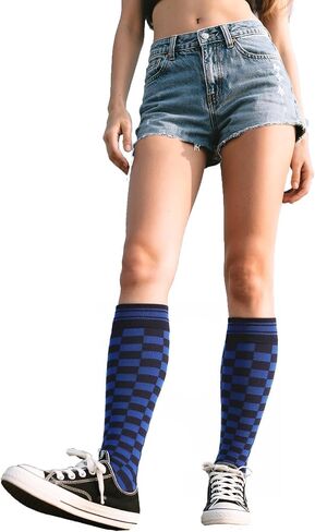 Knee High Socks for Women Novelty Checkered Long Tube Socks Halloween Knee Highs Party Costume Skateboard Calf Sock in Saudi Arabia