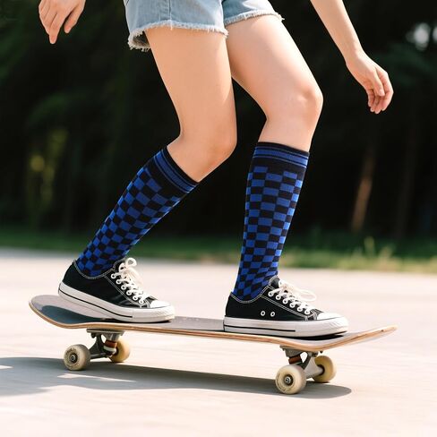 Knee High Socks for Women Novelty Checkered Long Tube Socks Halloween Knee Highs Party Costume Skateboard Calf Sock in Saudi Arabia