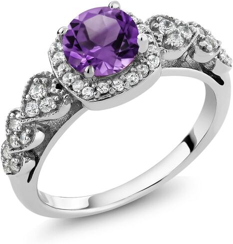 GEM Stone King 6mm Round Round Gemstone Birthstone Convessary Ring Ring For Women | 925 الفضة الاسترليني | خاتم وعد الزفاف للنساء | متوفر في الحجم 5 ، 6 ، 7 ، 8 ، 9 in Saudi Arabia