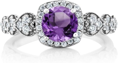 GEM Stone King 6mm Round Round Gemstone Birthstone Convessary Ring Ring For Women | 925 الفضة الاسترليني | خاتم وعد الزفاف للنساء | متوفر في الحجم 5 ، 6 ، 7 ، 8 ، 9 in Saudi Arabia