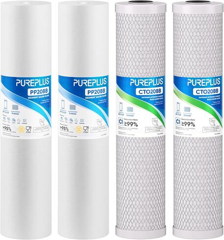 PUREPLUS 5 ميكرون 20 بوصة × 4.5 بوصة خرطوشة بديلة لفلتر المياه المنزلية للرواسب المنزلية بالكامل، متوافقة مع FPMB5-20، AP810-2، 155358-43، SDC-45-2005، 2PP20BB1M، P5-20، FP25B، عبوتان in Kuwait