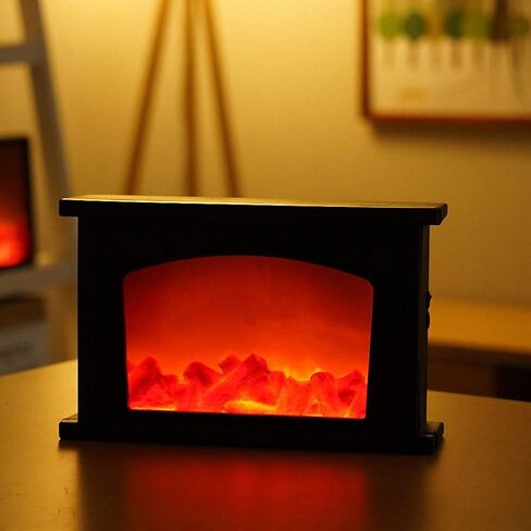Ulalaza Small Cozy Fireplace Lantern Traditional Realistic Log Wood Burning Flame Effect Ligh LED Charcoal Style Table LampFor Indoor & Outdoor Use in Saudi Arabia