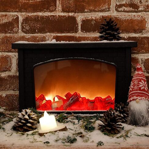 Ulalaza Small Cozy Fireplace Lantern Traditional Realistic Log Wood Burning Flame Effect Ligh LED Charcoal Style Table LampFor Indoor & Outdoor Use in Saudi Arabia