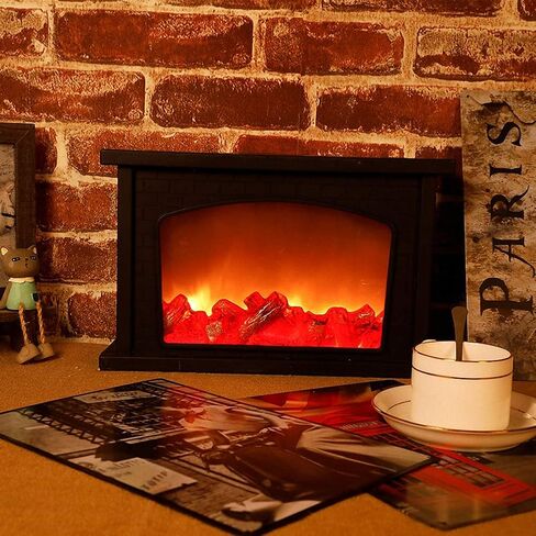 Ulalaza Small Cozy Fireplace Lantern Traditional Realistic Log Wood Burning Flame Effect Ligh LED Charcoal Style Table LampFor Indoor & Outdoor Use in Saudi Arabia