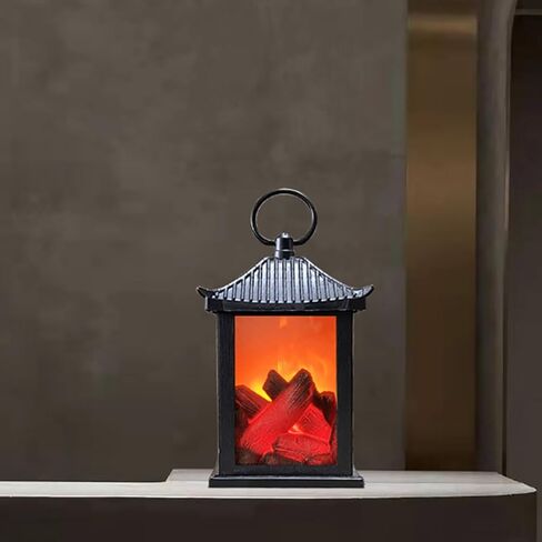 Ulalaza Small Cozy Fireplace Lantern Traditional Realistic Log Wood Burning Flame Effect Ligh LED Charcoal Style Table LampFor Indoor & Outdoor Use in Saudi Arabia