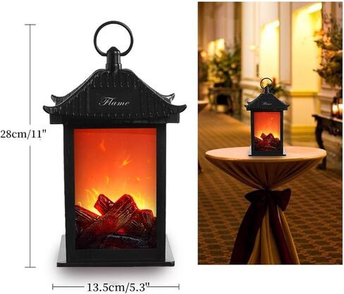 Ulalaza Small Cozy Fireplace Lantern Traditional Realistic Log Wood Burning Flame Effect Ligh LED Charcoal Style Table LampFor Indoor & Outdoor Use in Saudi Arabia