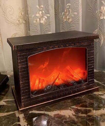 Ulalaza Small Cozy Fireplace Lantern Traditional Realistic Log Wood Burning Flame Effect Ligh LED Charcoal Style Table LampFor Indoor & Outdoor Use in Saudi Arabia