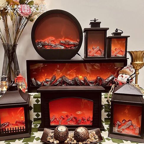 Ulalaza Small Cozy Fireplace Lantern Traditional Realistic Log Wood Burning Flame Effect Ligh LED Charcoal Style Table LampFor Indoor & Outdoor Use in Saudi Arabia