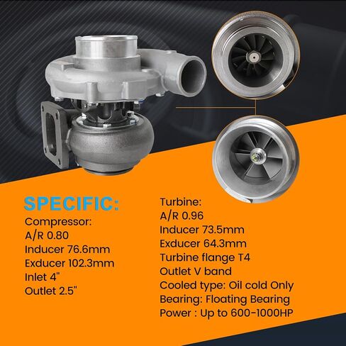 T76 Turbo Charger Universal Turbocharger T4 .96 A/R Trim 600+ HP 76mm Compressor fit for V6 V8 Cars Above 3.5L Engines in Saudi Arabia