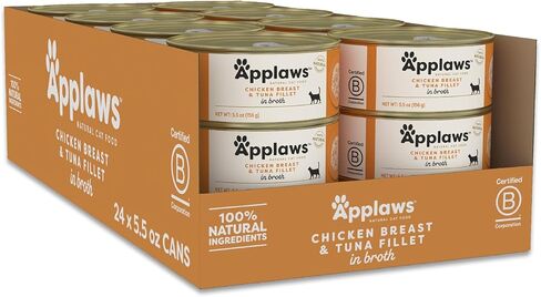 Applaws Natural Wet Cat Food, 24 Count, Limited Ingredient Canned Wet Cat Food, Chicken Breast & Tuna Fillet in Broth, 5.5oz Cans in Kuwait