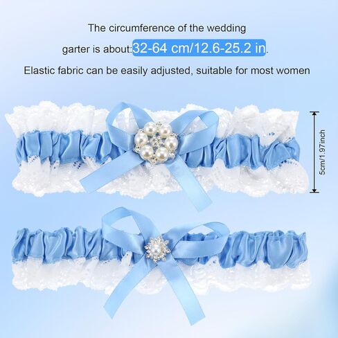 2pcs حزام الرباط الزرقاء الدانتيل ، زفاف الزفاف هدية للعروس Lace Leg Garter شيء ملحق أزرق لهدايا حفل الزفاف النساء والفتيات in Kuwait