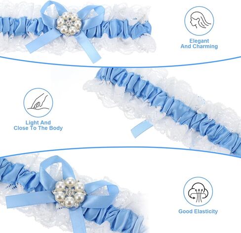 2pcs حزام الرباط الزرقاء الدانتيل ، زفاف الزفاف هدية للعروس Lace Leg Garter شيء ملحق أزرق لهدايا حفل الزفاف النساء والفتيات in Kuwait