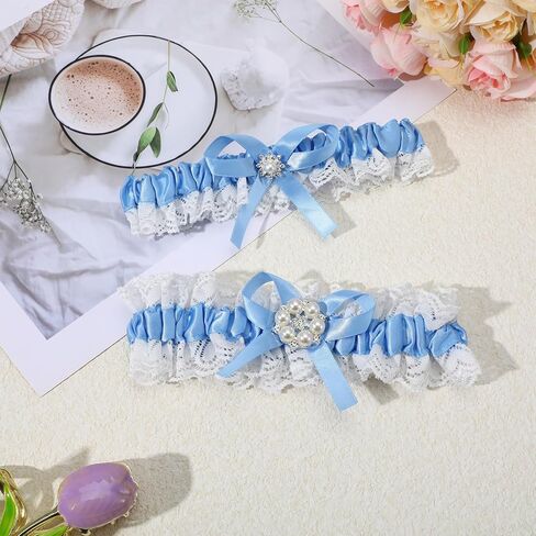 2pcs حزام الرباط الزرقاء الدانتيل ، زفاف الزفاف هدية للعروس Lace Leg Garter شيء ملحق أزرق لهدايا حفل الزفاف النساء والفتيات in Kuwait
