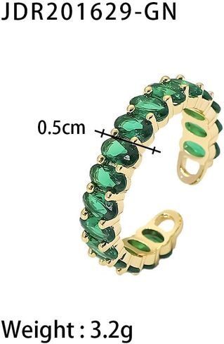 ZIRPEARA Stylish Oval Baguette CZ Ring for Women - Green/Pink/White Zirconias, Adjustable Size, 18K Gold Plated Stainless Steel - Fashionable Jewelry in Saudi Arabia
