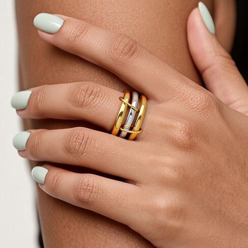 Stackable Rings for Women, 18k Gold Rings for Women Non tarnish, Silver Gold Multi Ring Mixed Metals Stack Rings Set,Jewelry Gift for Women in Saudi Arabia