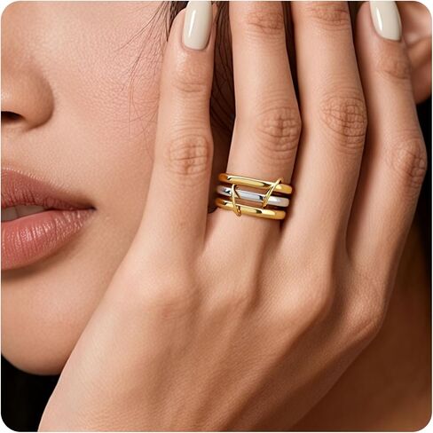 Stackable Rings for Women, 18k Gold Rings for Women Non tarnish, Silver Gold Multi Ring Mixed Metals Stack Rings Set,Jewelry Gift for Women in Saudi Arabia
