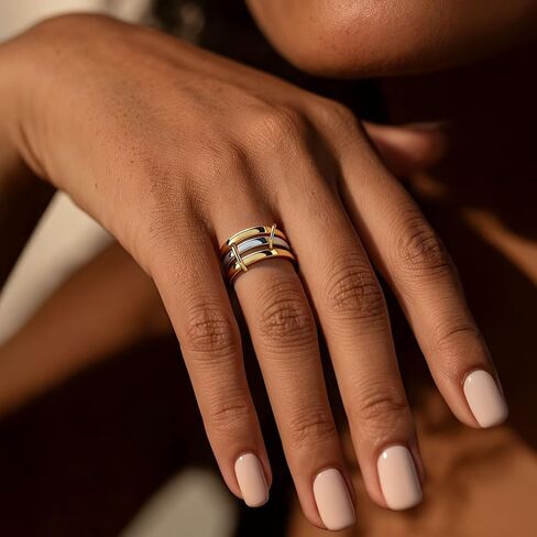 Stackable Rings for Women, 18k Gold Rings for Women Non tarnish, Silver Gold Multi Ring Mixed Metals Stack Rings Set,Jewelry Gift for Women in Saudi Arabia