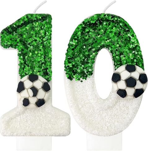 10Th Birthday Candles，Soccer Birthday Decorations，Soccer Cake Topper,for Girl and boy Cake Toppers, Wedding Cakes, Anniversaries, Party Celebrations, Birthday Decorations in Saudi Arabia