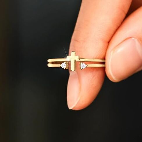 925 خاتم سيلف فضي للنساء للنساء أبيض مكعب الزركونيا عبر خاتم تشوني للرجال قابلة للتعديل قابلة للتكديس الإيمان المسيحي الحد الأدنى المعمودية الدينية عبر المجوهرات هدية الزفاف in Saudi Arabia