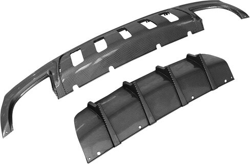 FREEMOTOR802 Compatible with 2015-2023 Chrysler 300 Rear Diffuser, IKON V2 Style Carbon Fiber Print PP Rear Bumper Molding Lip Lower Valance Diffuser Shark Fin Splitter 2-pc Set in Saudi Arabia